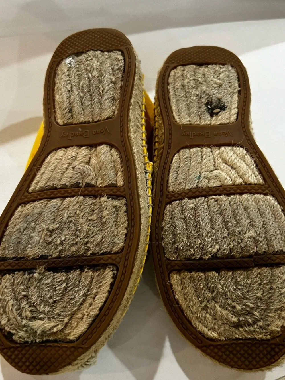 Vera Bradley Yellow Espadrille Flats Lace Back Rope Sole Floral Lining Women’s 6